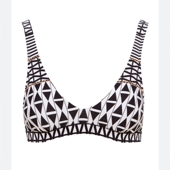 Seafolly Modern Geometry Tribal Triangle Black White Bikini Top Australia US4 - Picture 2 of 14